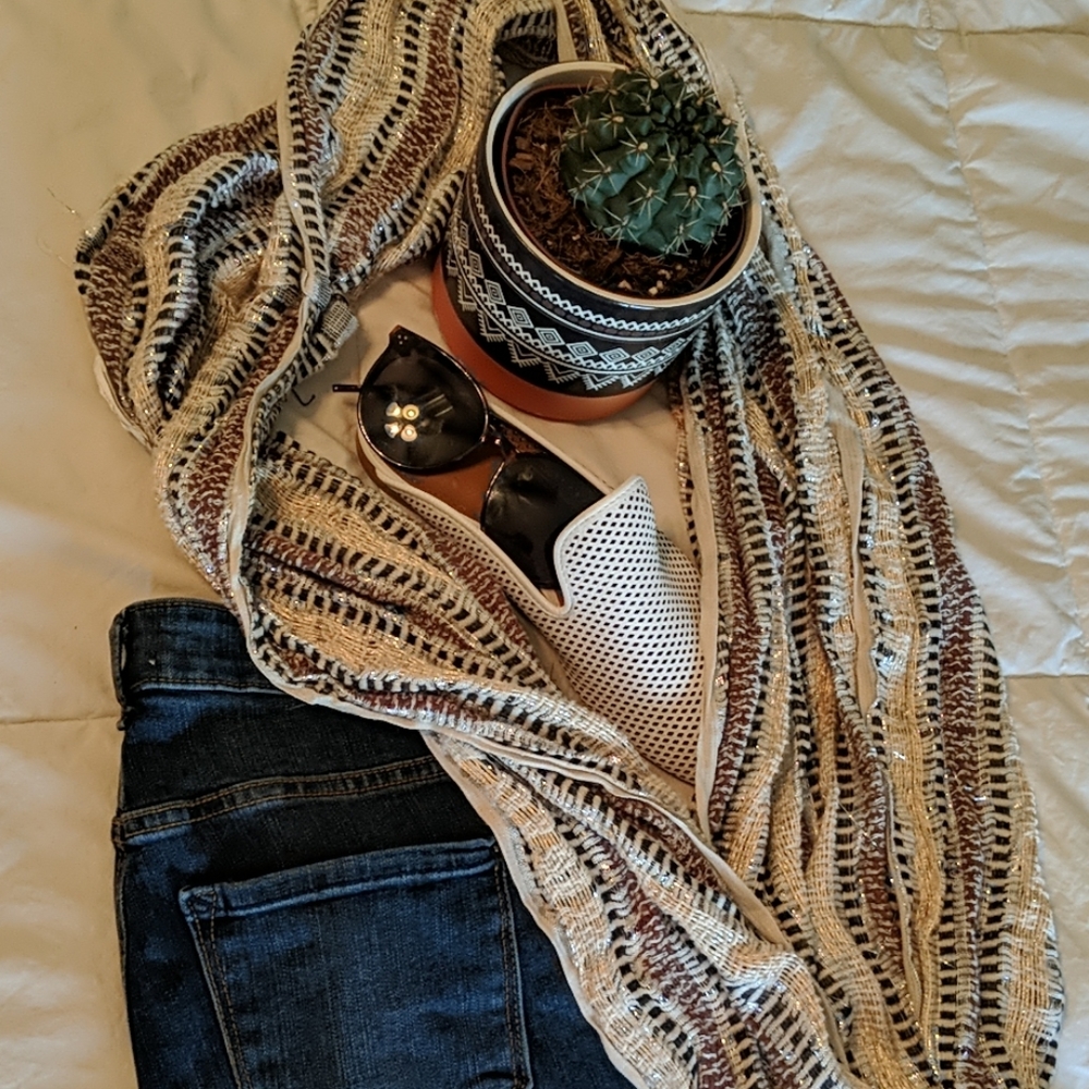 Neutrals and metallics knit scarf